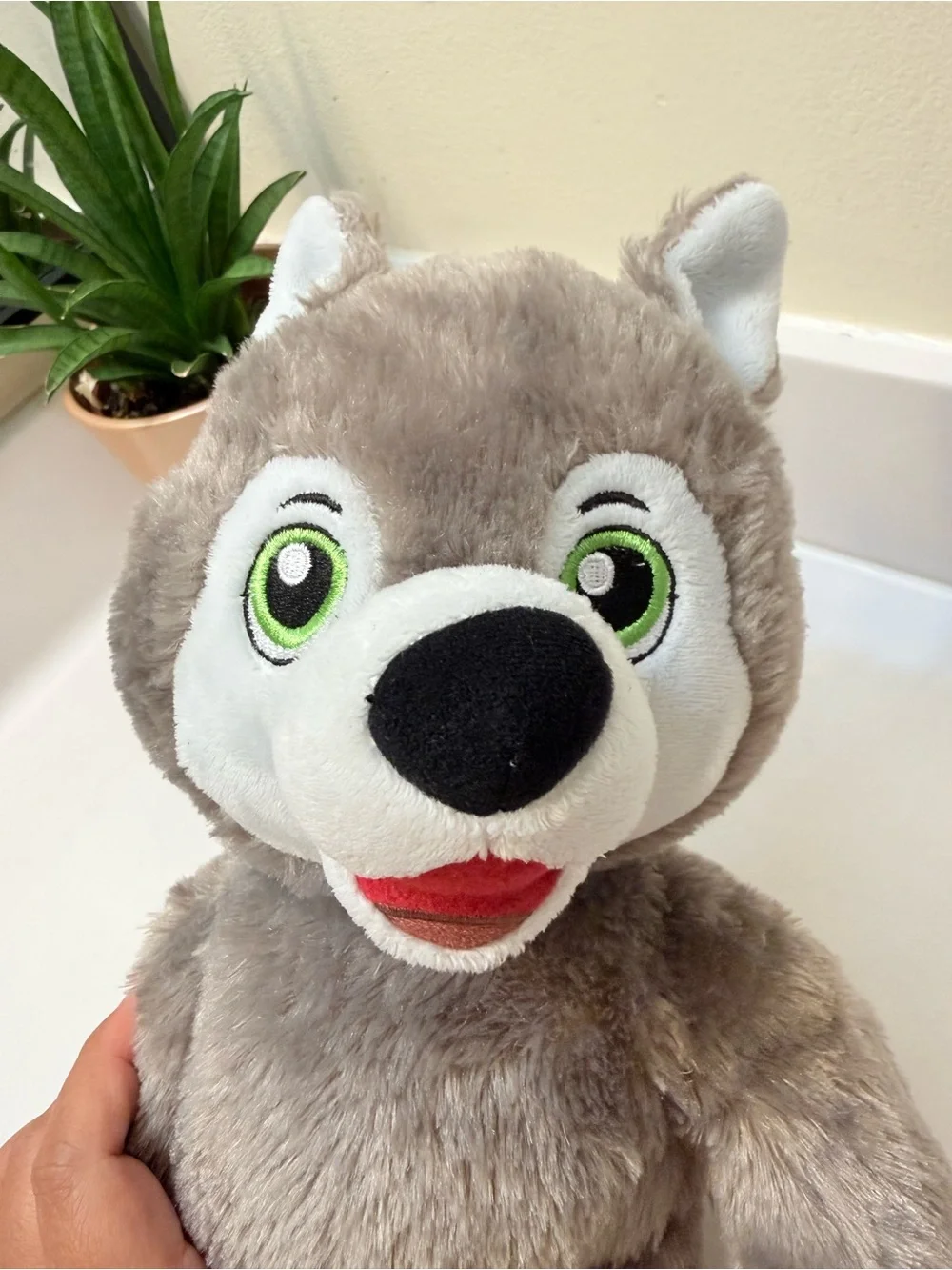Build-A-Bear Gray and White Plush Wolf Stuffed Animal Green Eyes